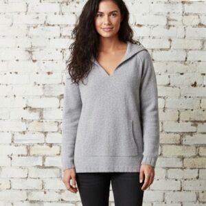 James Perse Cashmere Light Grey V-Neck Kangaroo Front Pocket Hoodie XS